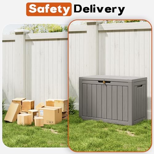 Waterproof Outdoor Storage Box, Resin Patio Bin,50 Gal,Grey