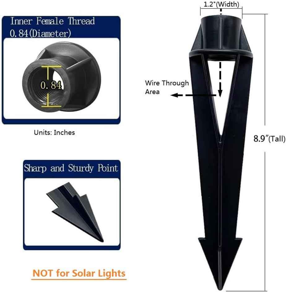 Outdoor Light Stakes 1/2 NPT Female Thread Light Anchors | Landscape Lighting Pathway Lights Spotlight Flood Light Spikes Replacement Black Color 2 Packs