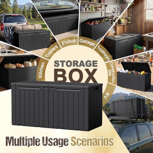 110 Gallon Deck Box Outdoor Indoor Waterproof Storage Box, Black