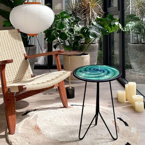 LIFFY Patio Side Table, Small Round End Table, Metal Side Table Outdoor, Small Porch Table for Indoor Balcony Furniture Decor (Green 12 inch)
