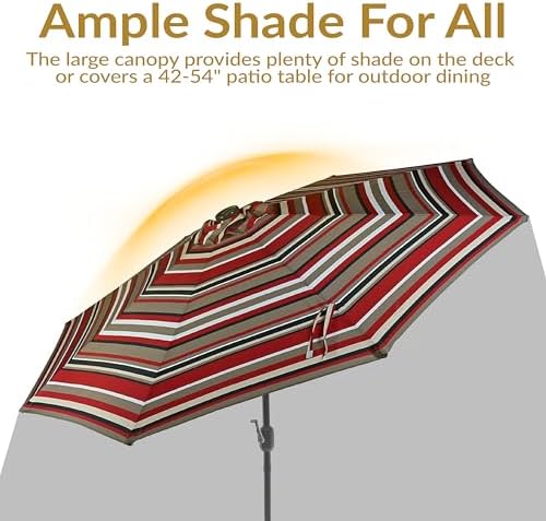 Sunnydaze 9-Foot Outdoor Patio Umbrella with Solar Lights, Awning Stripe
