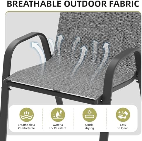 Patio Chairs Set of 4, Outdoor Stackable Dining Chairs for All Weather, Breathable Outdoor Furniture for Backyard Deck Garden Lawn, Dark Grey