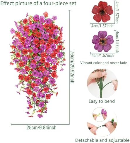 Artificial Flowers for Outdoors Fake Hanging Plants with Pot, 4pcs
