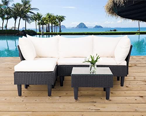 FDW 5-Piece Patio Furniture Set | Khaki | Outdoor Wicker Furniture
