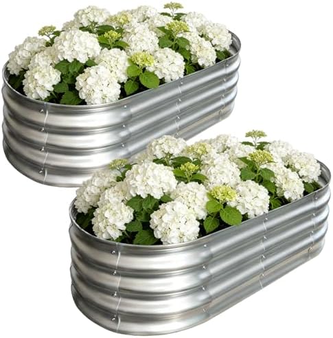 Galvanized Raised Garden Bed Outdoor, Large Raised Bed for Gardening, 2Pcs 4x2x1ft Oval Metal Planter Box for Vegetables, Fruits, Flowers, Silver