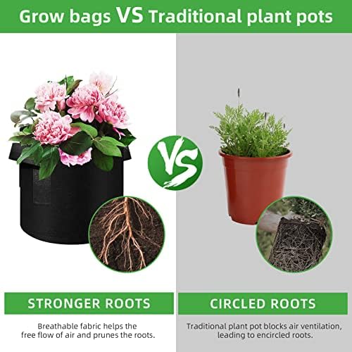 12-Pack 10 Gallon Plant Grow Bags, Thickened Nonwoven Fabric Pots with Handles, Vegetable Planter Bags Containers, Cloth Planters for Garden