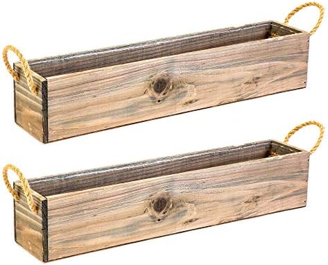 20" Rectangular Rustic Wood Planter with Handle and Plastic Liner l