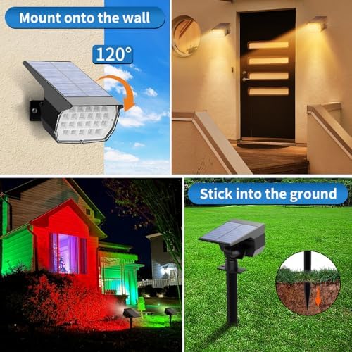 Tadyreal Solar Color Changing Spot Lights Outdoor Waterproof Colored RGB Solar Powered Landscape Lights for Yard 7 Lighting Modes Multicolor Solar Spotlights for Pathway Garden Outside (2 Pack)