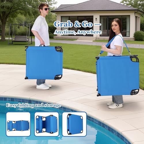 3-in-1 Sun Tanning Chair with Face Holes, Folding Chaise Lounge Chairs, 5-Position Adjustable Lounge Chair Outdoor with 2 Side Pocket & Pillow, for Pool Beach, Patio, Camping, Blue