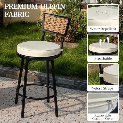 PIZZELLO Patio Swivel Bar Stools Set of 4, Outdoor Bar Height Chairs