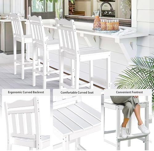 nalone Outdoor Bar Stools Set of 2, HDPE Tall Adirondack Chairs Bar Chairs, Weather Resistance Bar Height Chair for Balcony, Garden, Yard, Backyard (White, Bar Chairs Set of 2)