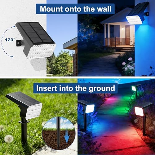 LANSOW 12 Pack Solar Spot Lights Outdoor Color Changing, 7 Modes Waterproof Solar Christmas Landscape Spotlights, LED Solar Powered Flood Lights for Yard Garden Pathway Outside Halloween, Auto ON/Off