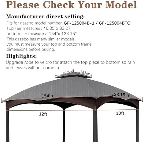 SCOCANOPY Replacement Top Compatible with The Lowe's Gazebo Model