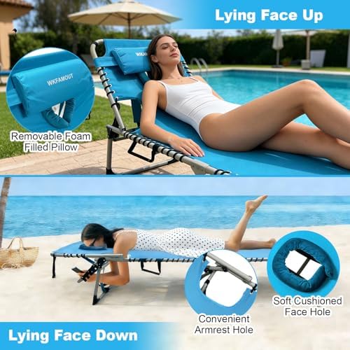 Backpack Sun Tanning Chair with Face Hole & Beach Table, 5-Position Adjustable Folding Lounge Chair Outdoor for Lawn Patio Garden