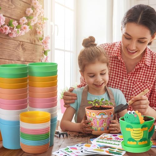 Capoda 24 Sets Garden Flower Pots Crafts Kit DIY Spring Plastic