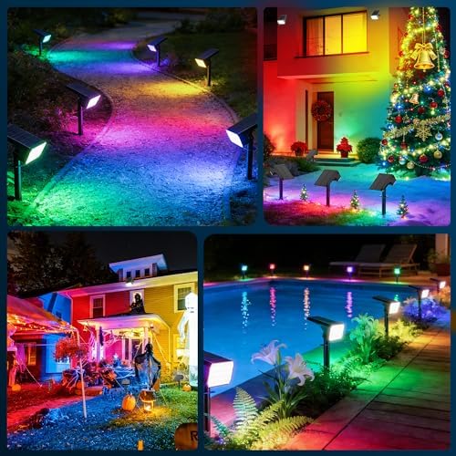 LANSOW 12 Pack Solar Spot Lights Outdoor Color Changing, 7 Modes Waterproof Solar Christmas Landscape Spotlights, LED Solar Powered Flood Lights for Yard Garden Pathway Outside Halloween, Auto ON/Off