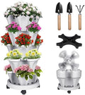 Vertical Strawberry Planter 5 Tier Stackable Tower Herb Planters-Stacking Garden Outdoor Planter Pot With Tools Mover For Succulents, Vegetables and Flowers