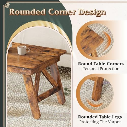 WLIVE Folding Coffee Table, Portable Small Coffee Table with No Assembly Needed for Living Room, Floor Table for Small Space (Rustic Brown)