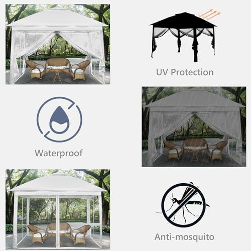 GDY 11x11FT Pop Up Canopy Tent, Outdoor Canopy with Nettings, Outdoor Gazebo for Backyard, Tent with Handbag, White.