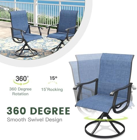 Outdoor Dining Set for 2, 28" Metal Square Outdoor Dining Table and Sling Patio Swivel Chairs, 3 Pieces Patio Table and Chairs Set for Garden Backyard, Dark Blue and Black