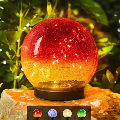 Outdoor Waterproof Solar Gradient Red Globe Lights, Led Solar Round