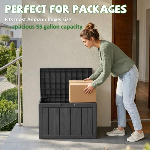 DRATO 55 Gallon Outdoor Storage Box Waterproof, Lockable Resin Deck Boxes