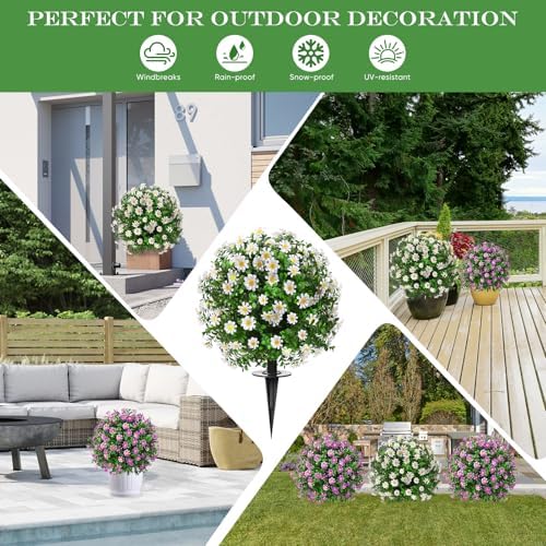 FAJUNZH Artificial Topiary Bushes for Outdoors with Spike, Boxwood Ball Fake Shrubs UV Resistant Faux Plants for Indoor Outdoor Fall Thanksgiving Halloween Decor