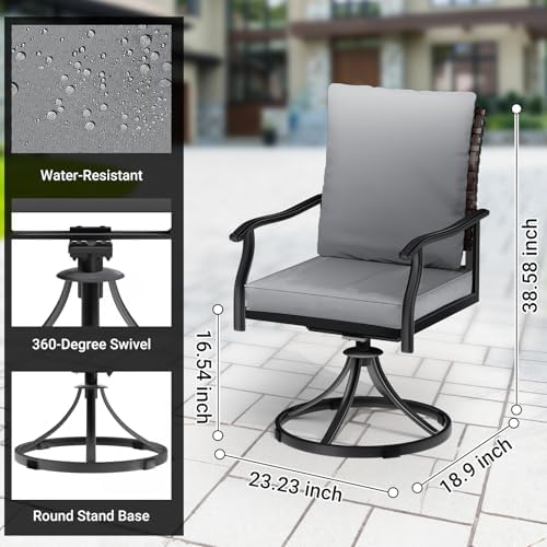 LEVELEVE Outdoor Patio Dining Set with Swivel Chairs All-Weather Metal Bistro Furniture for Lawn, Garden, Deck, Backyard and Porch