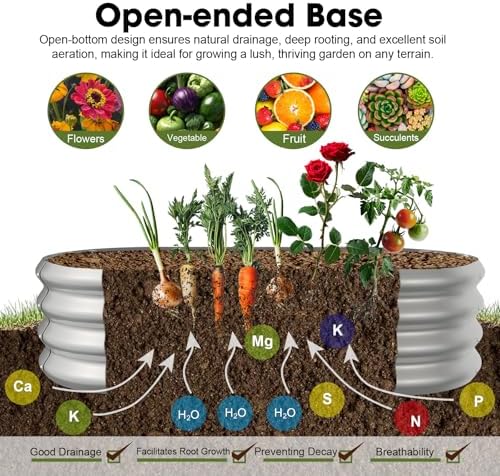 4x2x1ft Oval Galvanized Raised Garden Bed Outdoor 9-in-1 Large Metal