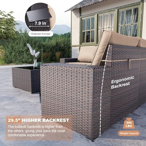 Kullavik 6PCS Outdoor Patio Furniture Set PE Wicker Rattan Sectional Sofa