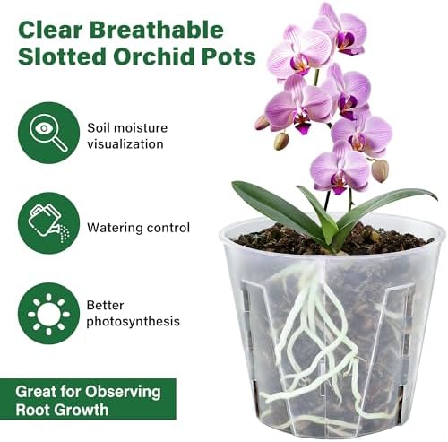 MIXC Side-Open Orchid Pot with Holes for Easy Repotting, 12 Packs 5 Inch Clear Plastic Breathable Slotted Flower Plant Nursery Planters with Drainage for Optimal Root Health Indoor Outdoor