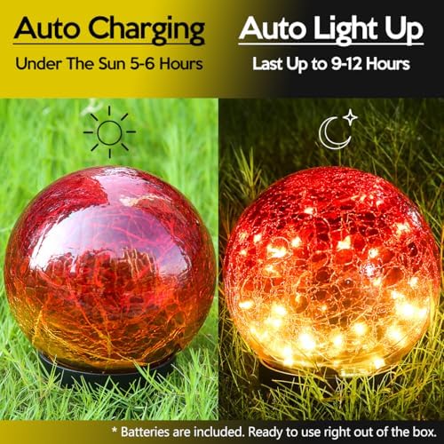 Outdoor Waterproof Solar Gradient Red Globe Lights, Led Solar Round