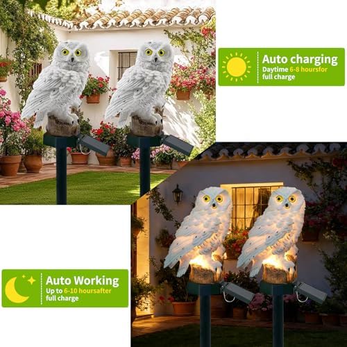2 Pack Owl Figure Solar LED Lights, Resin Garden Waterproof Decorations with Stake for Outdoor Yard Pathway Outside Patio Lawn Decor