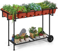 Vrisa Elevated Raised Garden Bed Outdoor with Legs 43x17x29 in Plastic Standing Planter Box with Storage Shelf and Wheels Vegetables Herbs Flowers Gardening Boxes for Backyard, Patio, Balcony, Black