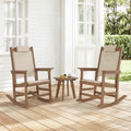 3-Piece Outdoor Rocking Chair Set, HDPE Patio Rocking Chair with Removable Headrest, Breathable Textilene & Table, All-Weather Resistant Poly Porch Rockers Set for Porch, Garden, Walnut Brown