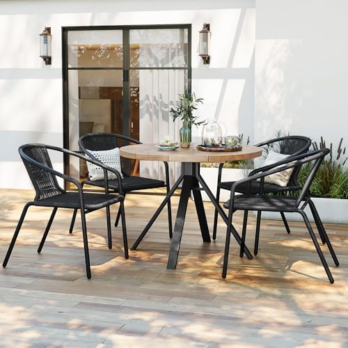 Amopatio Outdoor Dining Chairs Set of 6, Stackable Outdoor Patio Chairs, Rattan Patio Dining Chair, for Porch, Deck, Garden, Yard, Poolside, Bistro, Restaurant, Black