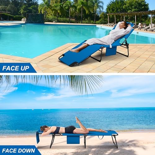 Folding Tanning Chair with FaceHole,5 Adjustable Positions, Blue