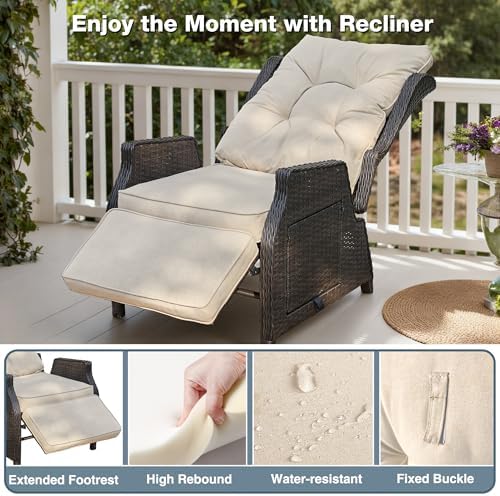 Outdoor Recliner with Adjustable Backrest and Footrest,Beige