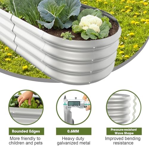 4x2x1ft Oval Galvanized Raised Garden Bed Outdoor 9-in-1 Large Metal
