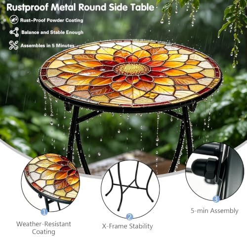 14" Outdoor Side Table, Rust Proof Small Metal Side Table for Balcony