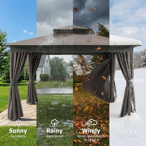 10'x12' Outdoor Patio Gazebo Canopy with Double Roofs and Mosquito Nettings