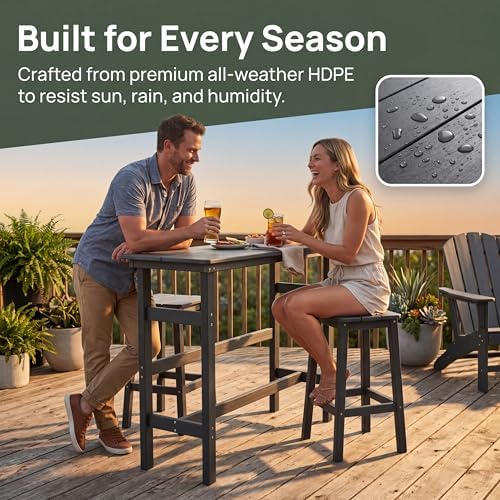 Outdoor Bar Table, HDPE Patio Pub Table, Weather-Resistant Tall Console Table for Backyard, Balcony & Garden, Durable All-Weather High Top Table, Easy Maintenance,Grey