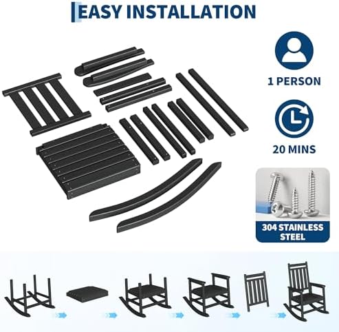 HDPE Rocking Chair Outdoor Set of 2 with Side Table, High Back Rocker