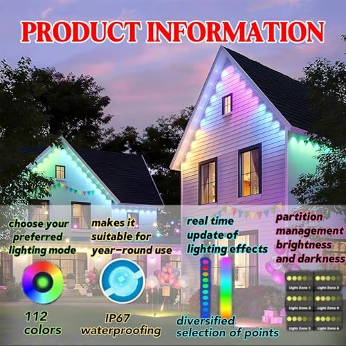 Permanent Outdoor RGB Lights,Waterproof Smart LED Eaves Lights with App/Remote Control,DIY IP67 Waterproof for Christmas and All Holiday Decor,House Roof and Garden Lighting (200FT)