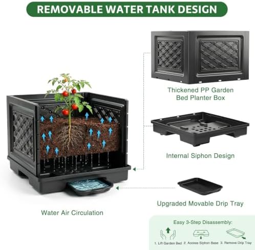 Tomato Planter with Wheels, 57" Self Watering Raised Garden Bed with Tomato Cage & Trellis for Light Climbing Plants, Cherry Tomatoes