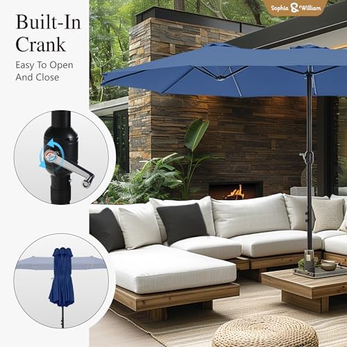 15ft Extra Large Outdoor Patio Umbrella with Base Included, Haze Blue