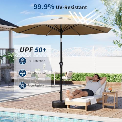9FT Umbrella Outdoor Patio with Push Button Tilt and Crank, 8 Sturdy Ribs