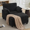 57.5" Oversized Chenille Chair with Movable Ottoman, Black Deep Seat