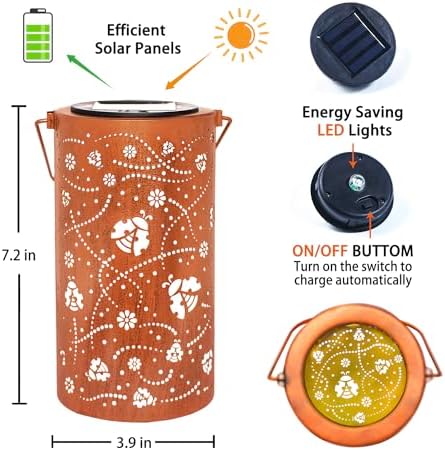 Ladybug Solar Lanterns Outdoor Waterproof Hanging Solar Lights Ladybug Gifts for Women Men Metal Decorative LED Ladybug Lanterns for Garden Decor,Yard,Patio,Lawn,Tabletop,Pathway,Landscape