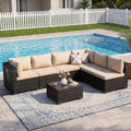 CHABATREE 7-Piece Outdoor Patio Furniture Sets, Manual Weaving Rattan Conversation Sectional Sofa with Tempered Glass Coffee Table, All-Weather PE Wicker & Thick Cushions for Garden, Backyard, Porch